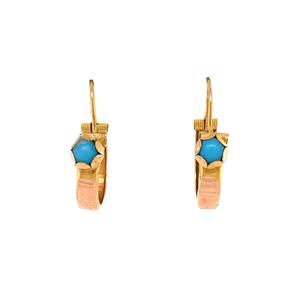 Vintage 14K Gold Drop Earrings with Turquoise