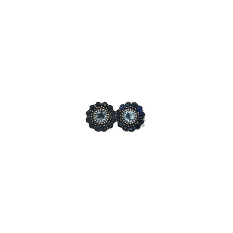 Vintage Sterling Silver Stud Earrings with Blue Topaz and Sapphire