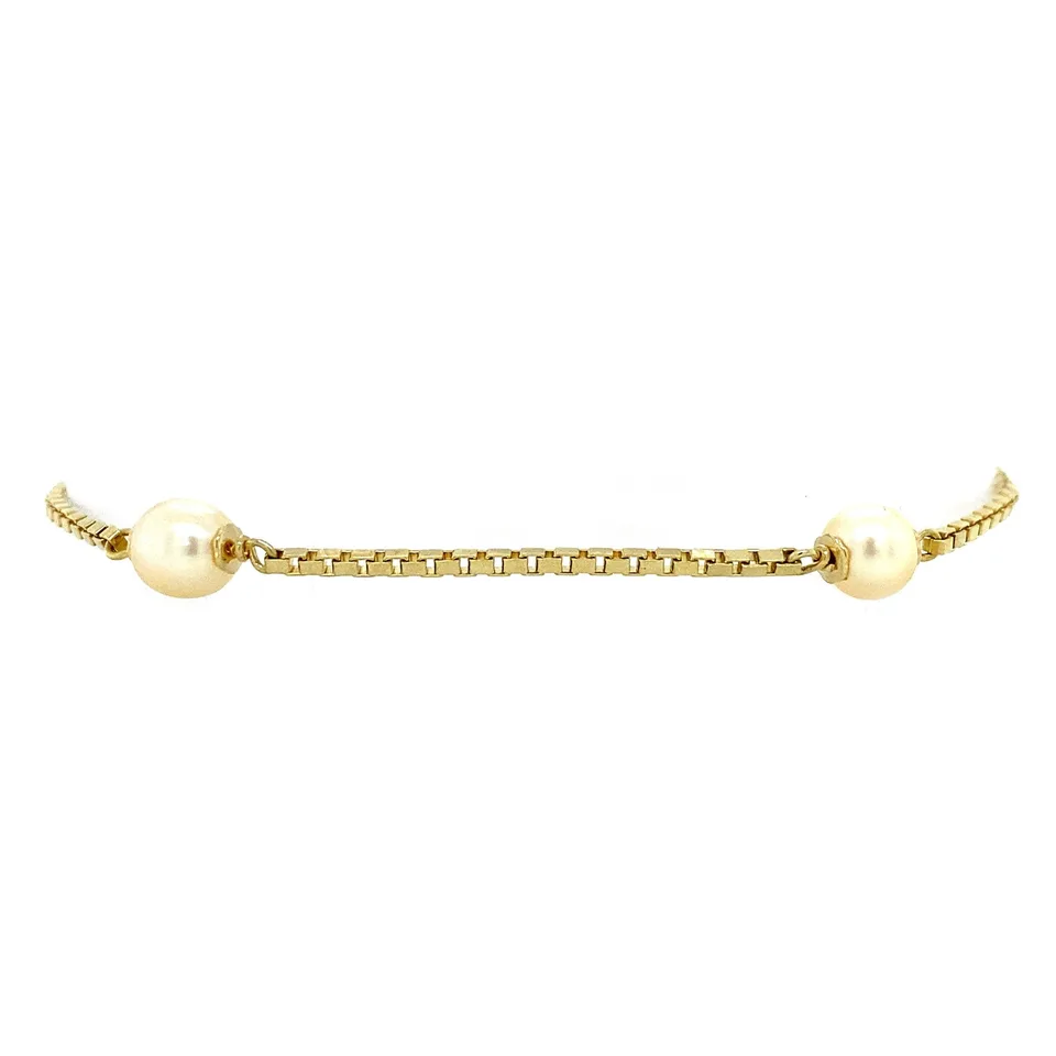 Vintage 14K Gold Bracelet Venetian with Pearl 18 cm