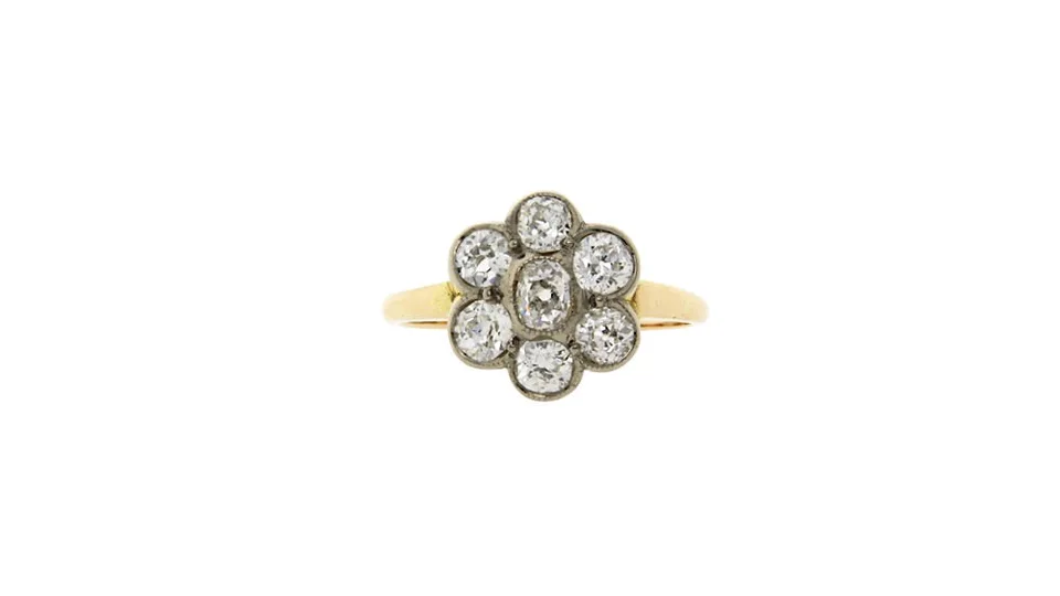 Vintage 14K Gold Cluster Ring with Diamond