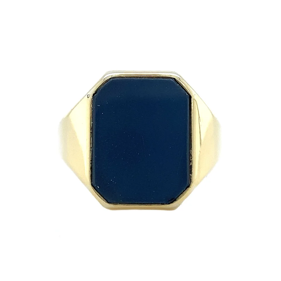 Vintage 14K Gold Signet Ring with Blue Layered Stone