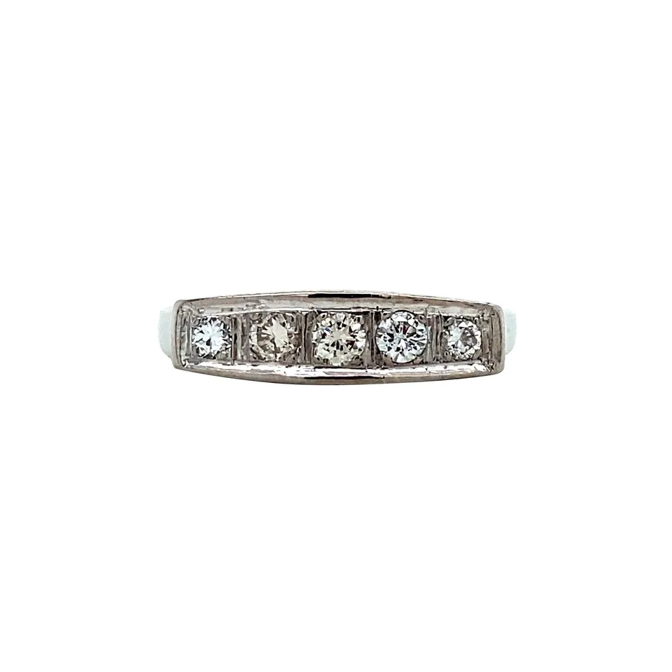 Vintage 14K White Gold Half Eternity Ring with Diamond