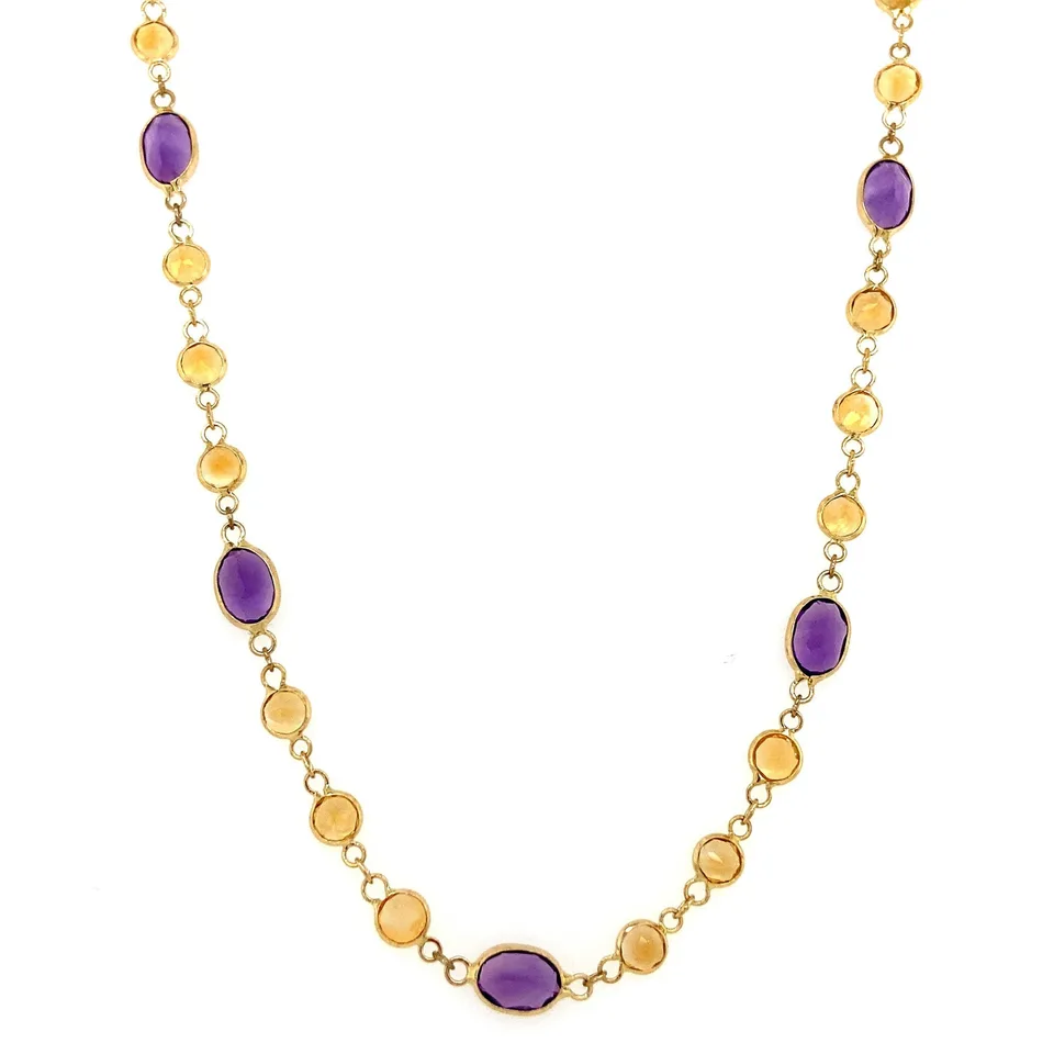 Vintage 18K Gold Necklace with Amethyst and Citrine 41 cm