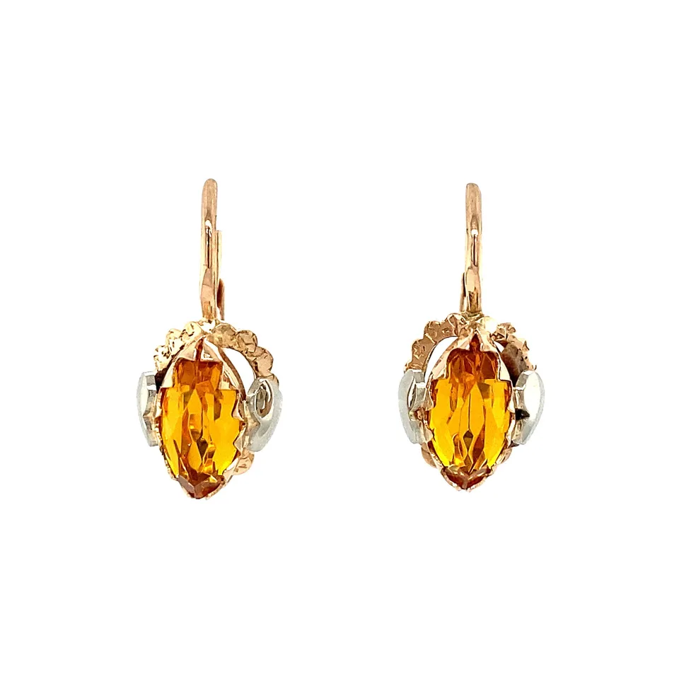 Vintage 14K Gold Drop Earrings with Yellow Topaz