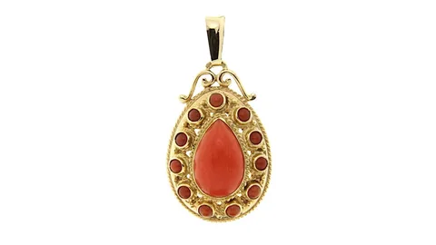 Vintage 14K Gold Cluster Pendant with Red Coral