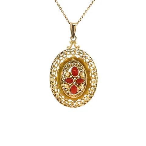 Vintage 14K Gold Pendant with Red Coral
