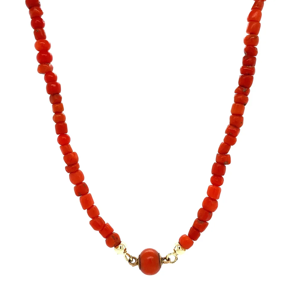 Vintage 14K Gold Red Coral Necklace 44 cm