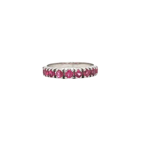Vintage 14K White Gold Half Eternity Ring with Ruby