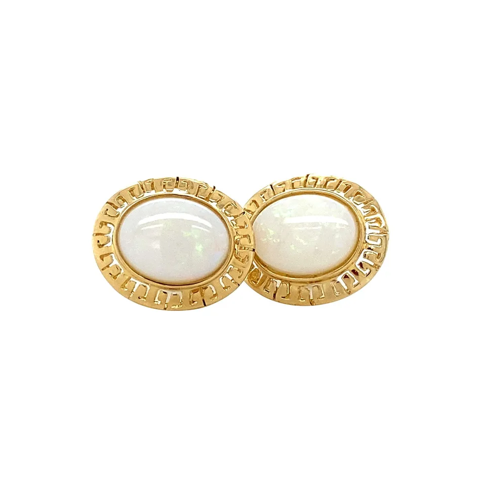 Vintage 14K Gold Stud Earrings with Opal