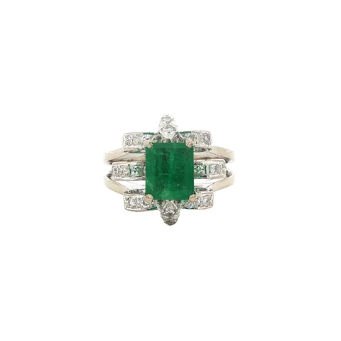 Vintage 12K Gold Ring with Emerald and Diamond