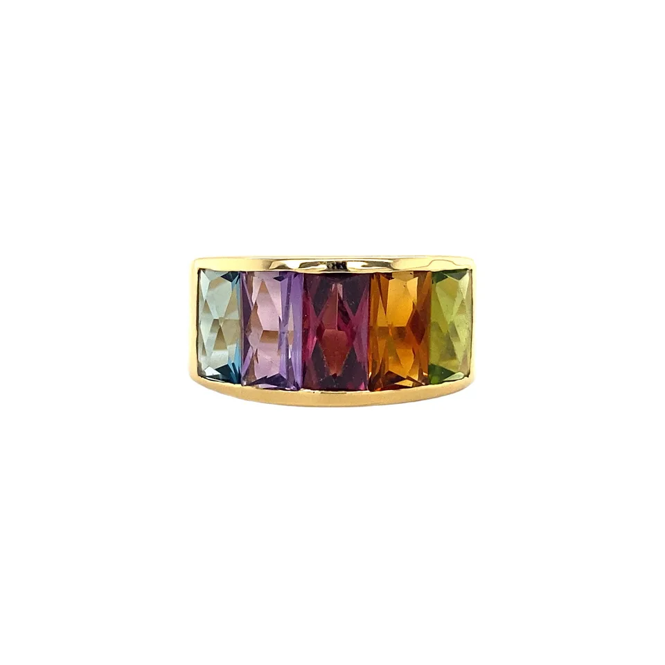 Vintage 18K Gold Ring with Gekleurde Saffieren