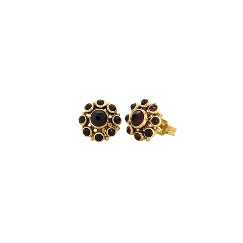 Vintage 14K Gold Cluster Stud Earrings with Garnet