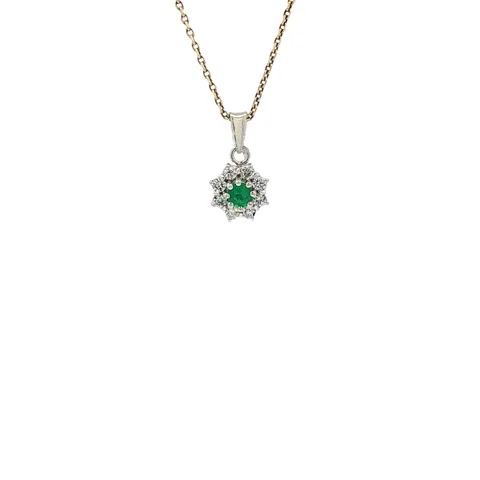 Vintage 14K White Gold Pendant with Emerald and Diamond