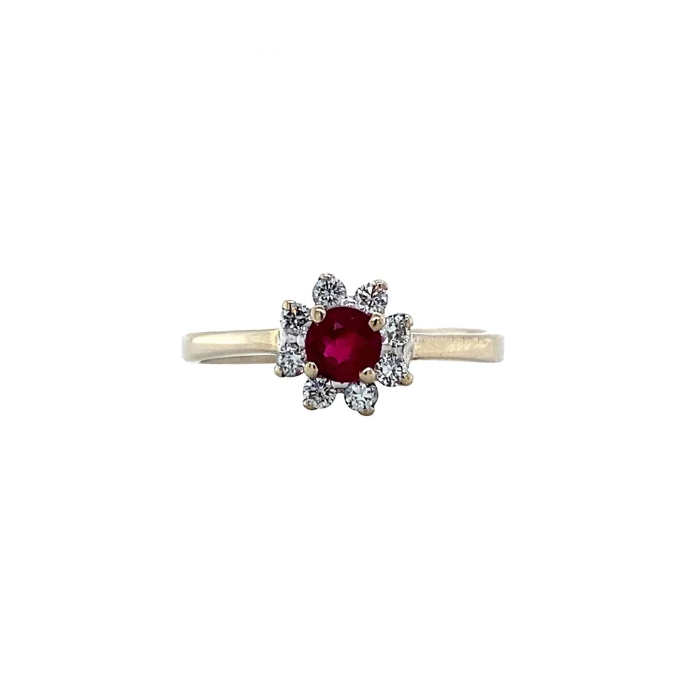 Vintage 18K White Gold Cluster Ring with Ruby and Diamond