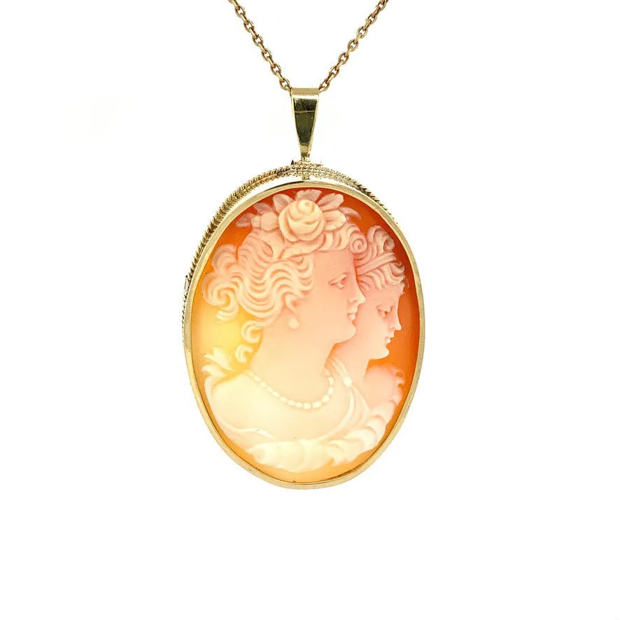 Vintage 14K Gold Pendant and Brooch with Cameo
