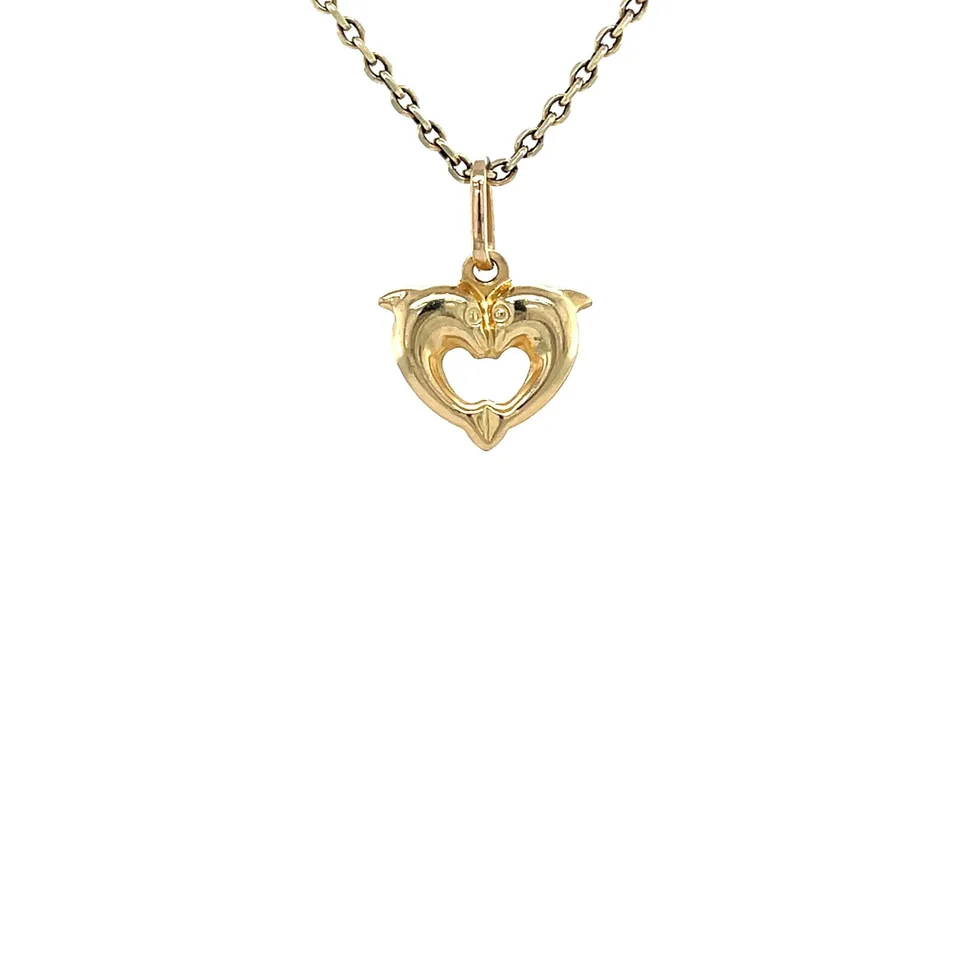 Vintage 14K Gold Heart Pendant with Dolfijnen