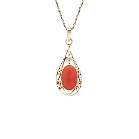 Vintage 14K Gold Pendant with Red Coral