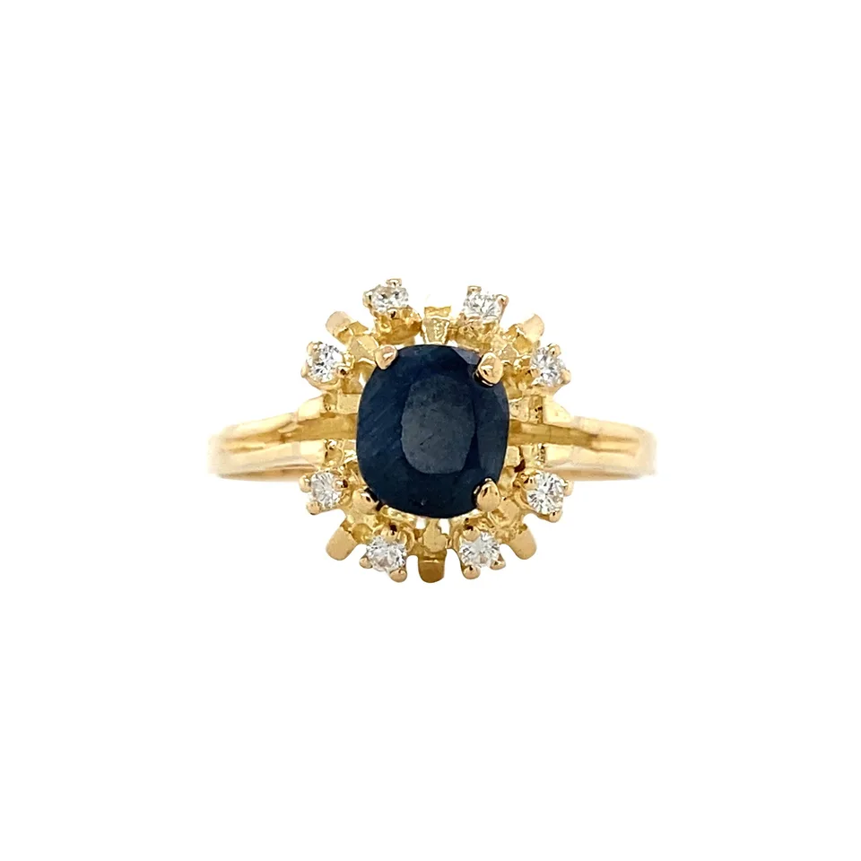 Vintage 18K Gold Cluster Ring with Sapphire and Diamond