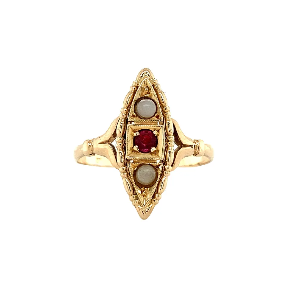 Vintage 14K Gold Ring with Pearl and Ruby