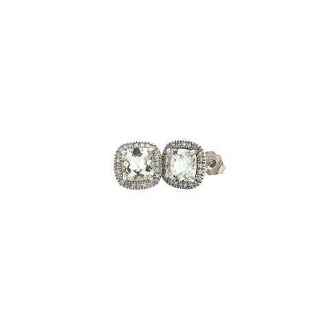 Vintage 14K White Gold Stud Earrings with Prasiolite and Diamond