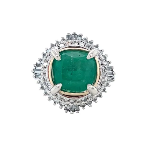 Vintage Platinum Cluster 14K Ring with Emerald and Diamond