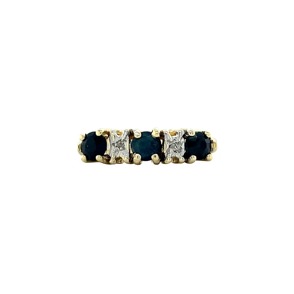 Vintage 14K Gold Half Eternity Ring with Sapphire and Diamond