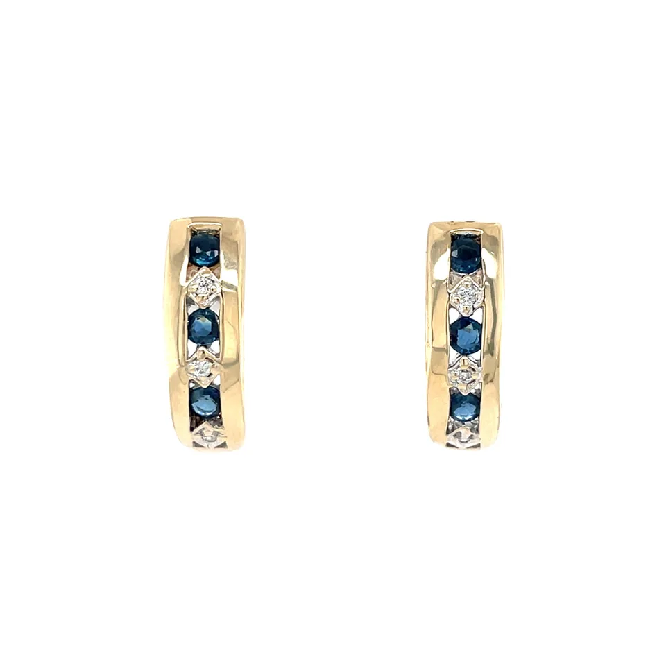 Vintage 14K Gold Stud Earrings with Sapphire and Diamond