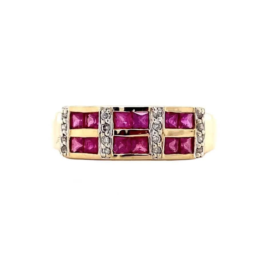 Vintage 9K Gold Ring with Ruby and Diamond