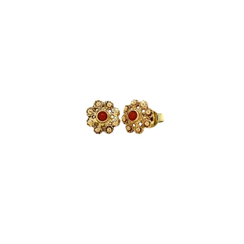 Vintage 14K Gold Stud Earrings with Red Coral