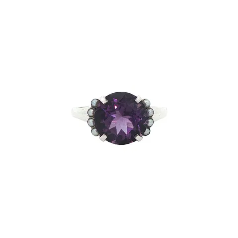 Vintage Sterling Silver Ring with Amethyst and Pearl