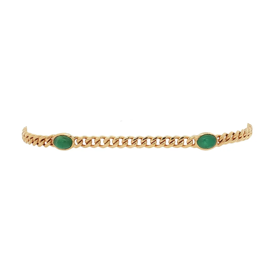 Vintage 18K Gold Curb Bracelet with Emerald