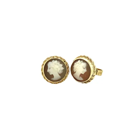 Vintage 14K Gold Stud Earrings with Cameo
