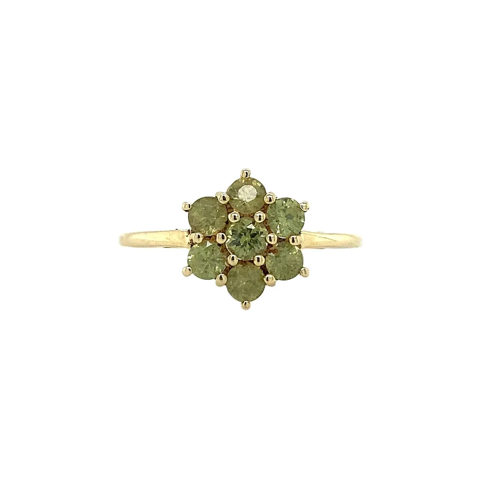 Vintage Cluster 9K Gold Ring with Peridot