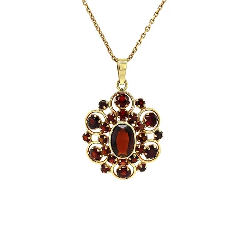 Vintage 14K Gold Cluster Pendant with Garnet