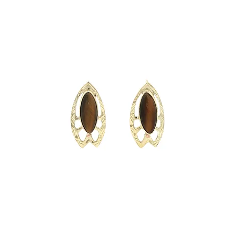 Vintage 14K Gold Drop Earrings with Tiger's Eye