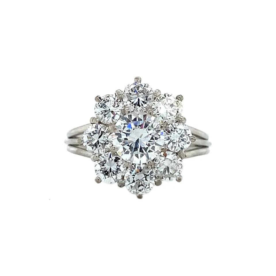 Vintage 18K White Gold Cluster Ring with Diamond