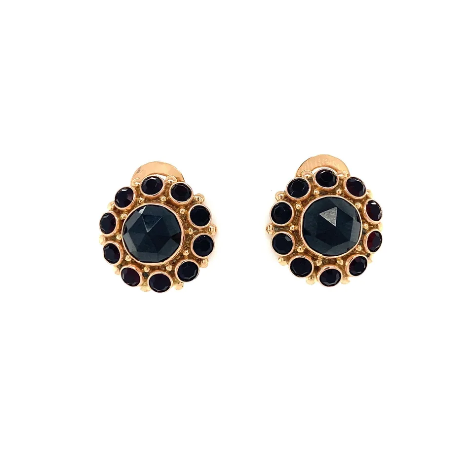Vintage 14K Rose Gold Clip Earrings with Garnet