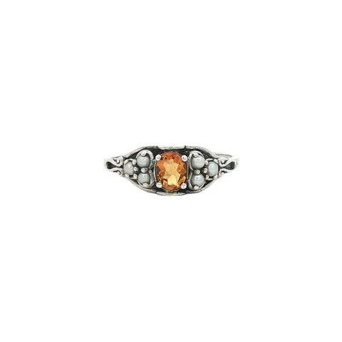 Vintage Sterling Silver Ring with Citrine and Pearl