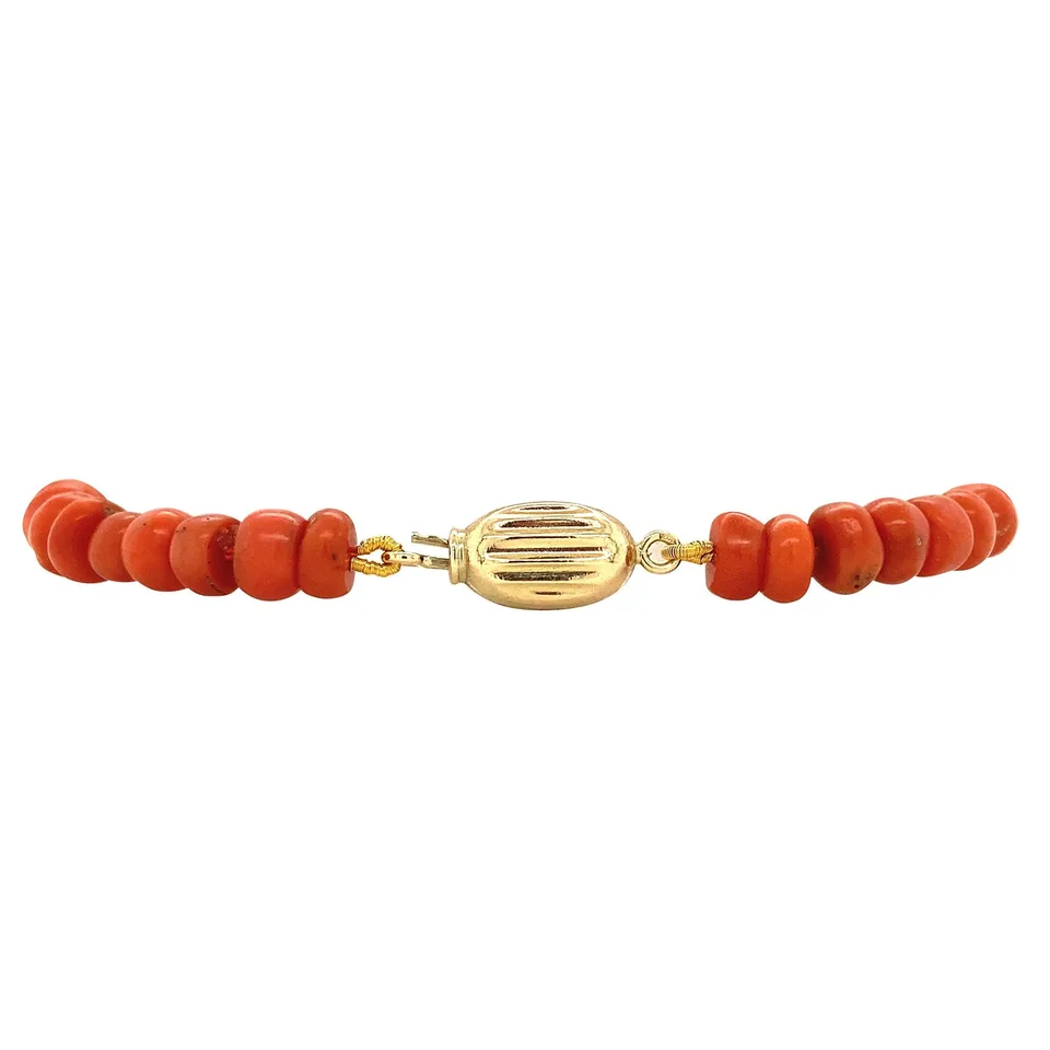 Vintage Red Coral Bracelet with 14K Gold Clasp 18.5 cm