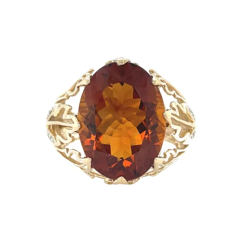 Vintage 14K Gold Ring with Citrine and Diamond