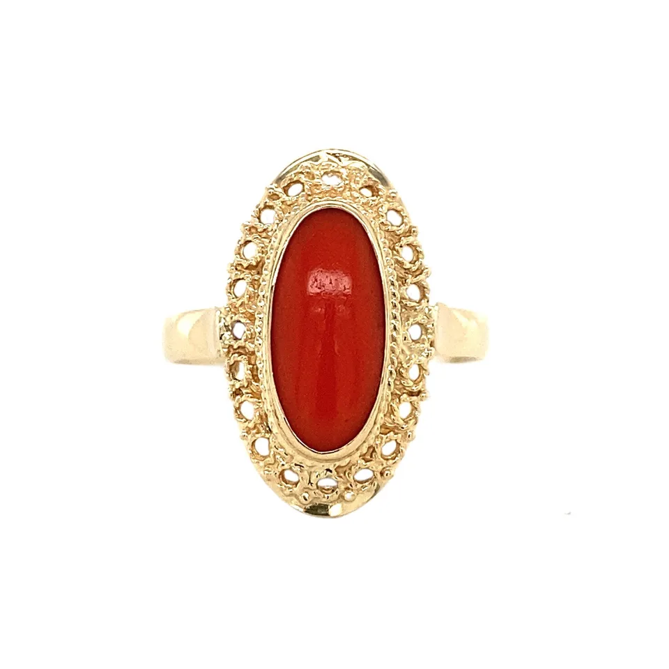 Vintage 14K Gold Ring with Red Coral