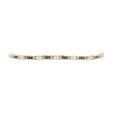 Vintage 18K Gold Bracelet with Sapphire and Cubic Zirconia