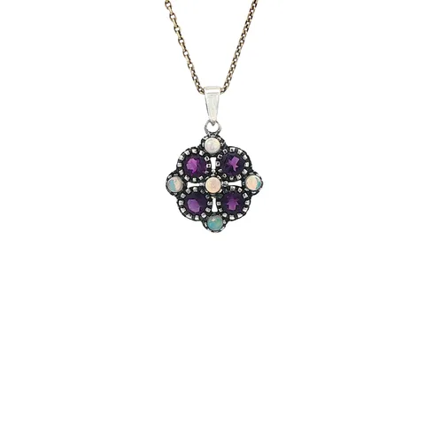 Vintage Sterling Silver Pendant with Amethyst and Opal