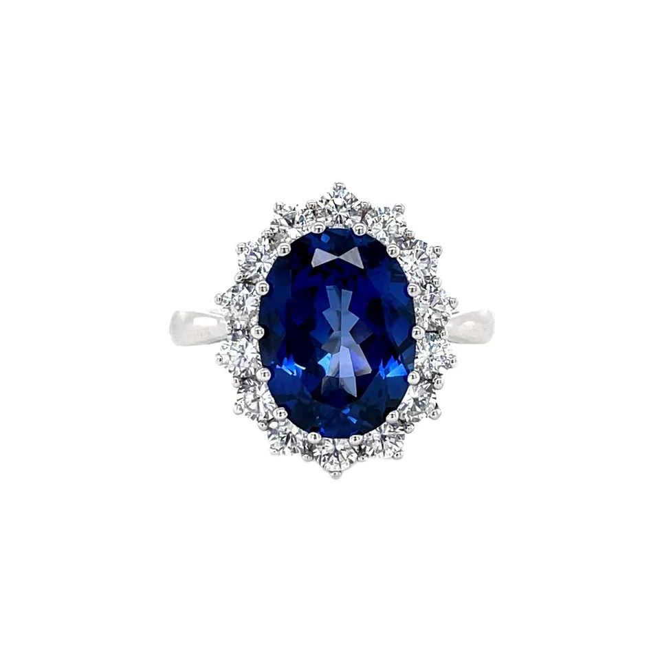 Vintage 14K White Gold Cluster Ring with Sapphire and Cubic Zirconia