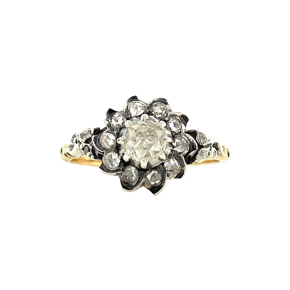Vintage 14K Gold Cluster Ring with Rose Cut Diamond
