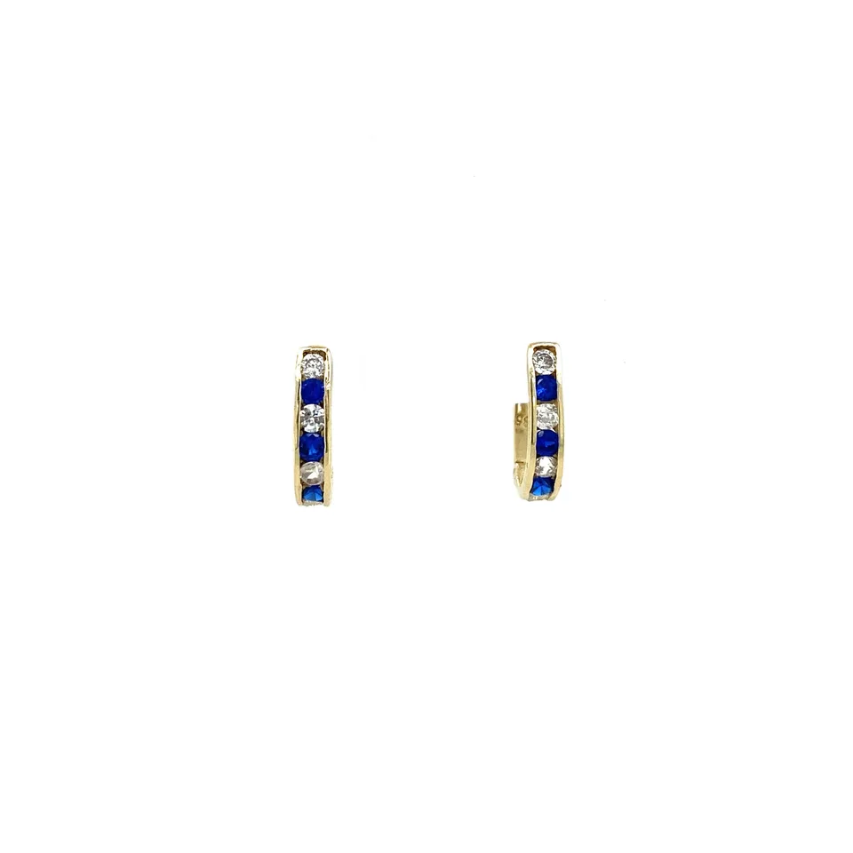 Vintage 14K Gold Stud Earrings with Cubic Zirconia and Sapphire
