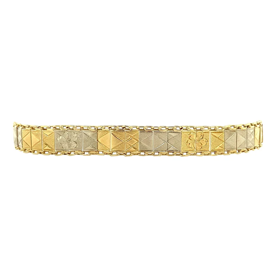 Vintage 14K Two Tone Gold Bracelet Fancy 18 cm