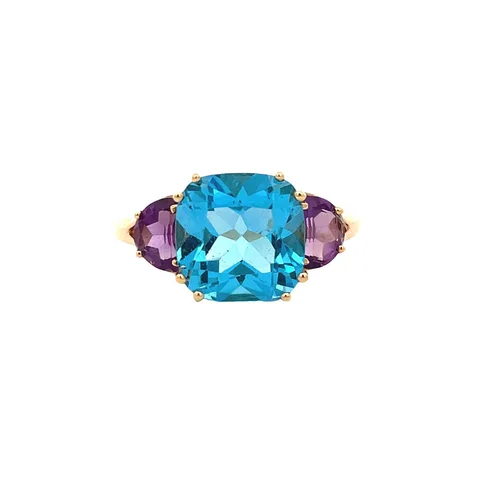 Vintage 14K Gold Ring with Topaz and Amethyst