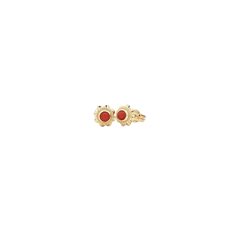Vintage 14K Gold Stud Earrings with Red Coral