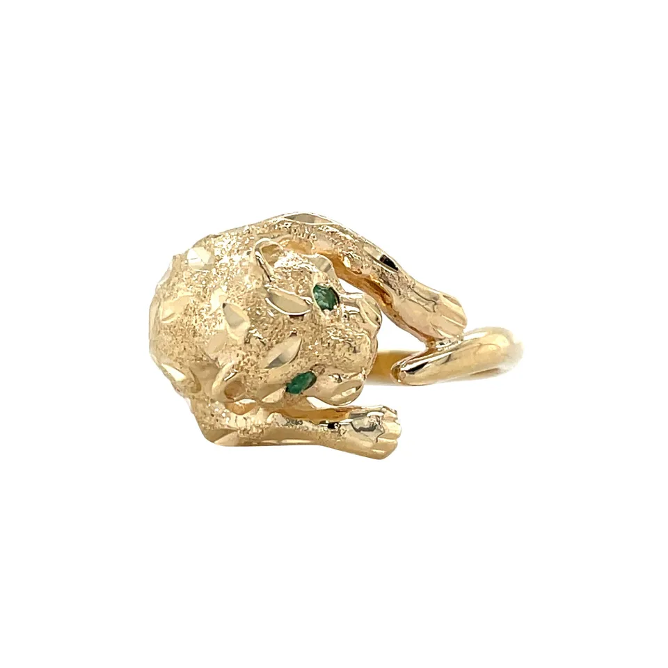 Vintage 14K Gold Panther Ring with Emerald
